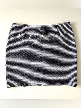 Kors Michael Kors Sequin Striped Mini Skirt Navy Silver Pencil Party Size S/M